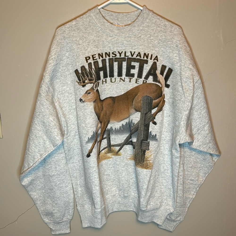 Vintage 90’s White Tail Deer Hunter Pennsylvania Crew Neck Sweatshirt Size XXL